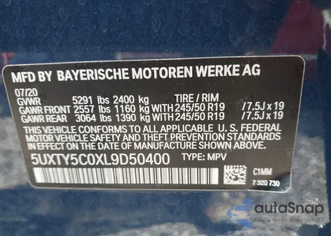 2020 BMW X3 xDrive30I from USA, damaged, VIN 5UXTY5C0XL9D50400